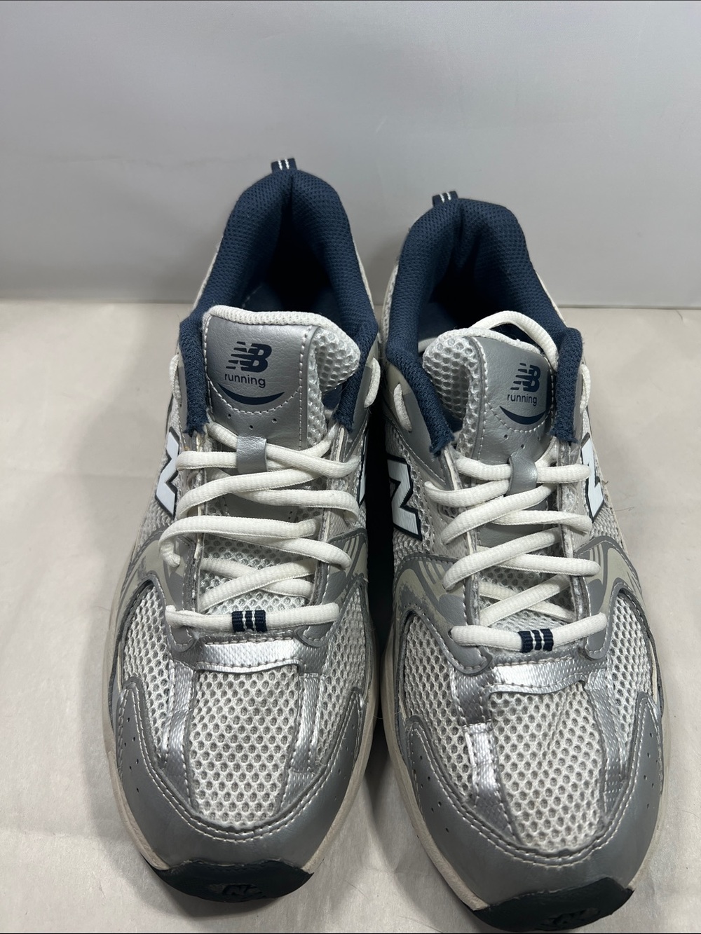 New Balance Silver and Navy Running Sneakers